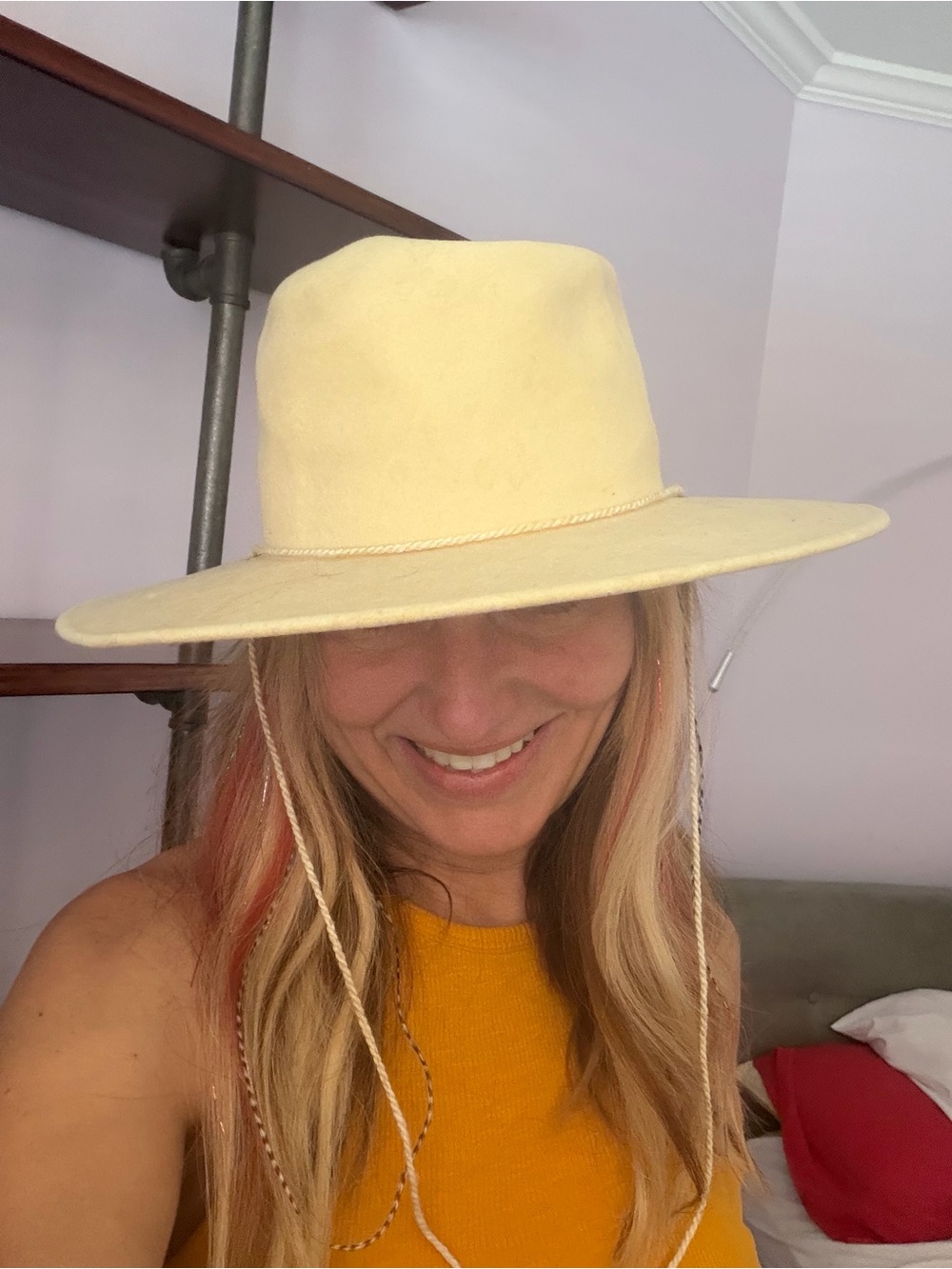Women’s Wide-Brim Cream Rancher Hat with Chin Cord